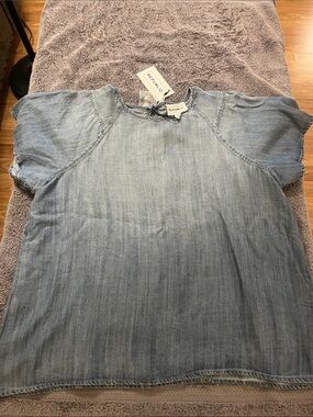 For The Republic Light Blue Denim Short Sleeve Top